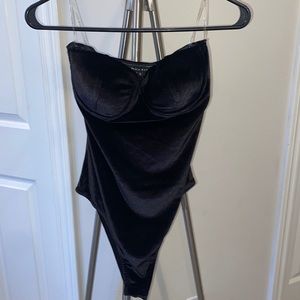 Black velvet bustier bodysuit